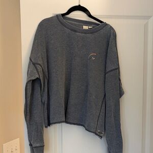 Roxy Washed Blue Cropped Sweatshirt with Rainbow Accent
